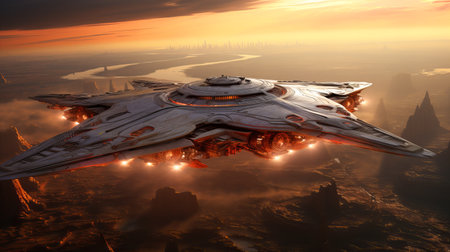 Alien Spaceship Soaring Across the Universeの素材