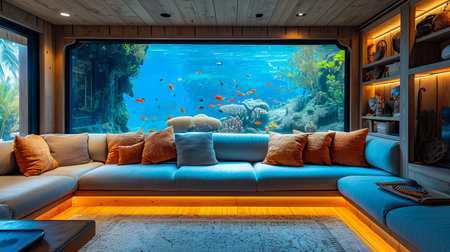 Exotic Fish in the Living Area. Living Room Aquariumの素材