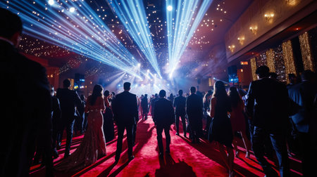 Luxury gala event with elegantly dressed attendees on the red carpetの素材