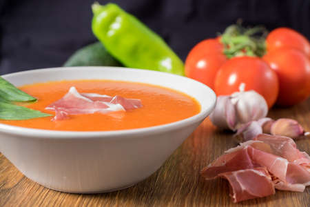 Healthy and fresh gazpacho in a bowl to drink in summerの写真素材
