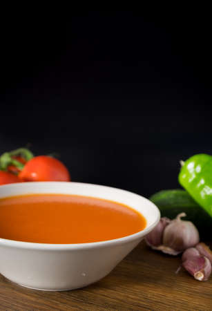 Healthy and fresh gazpacho in a bowl to drink in summerの写真素材