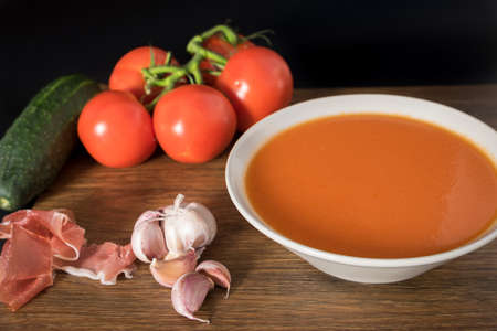 Healthy and fresh gazpacho in a bowl to drink in summerの写真素材