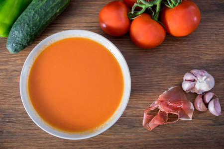 Healthy and fresh gazpacho in a bowl to drink in summerの写真素材
