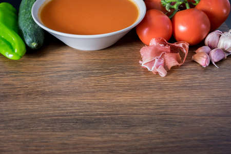 Healthy and fresh gazpacho in a bowl to drink in summerの写真素材