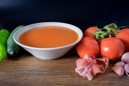 Healthy and fresh gazpacho in a bowl to drink in summerの写真素材
