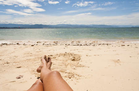 Relaxation on the beach - Mamutik island, Borneo, Sabah, Malaysiaの写真素材