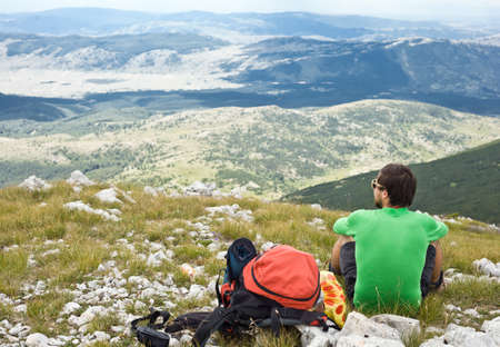 Hiker in Vran mountains - Bosnia and Herzegovinaの写真素材