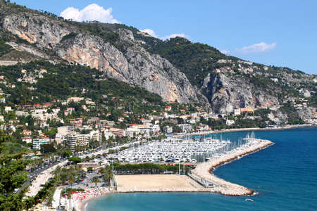 View of port of Menton town in South France, French rivieraの写真素材