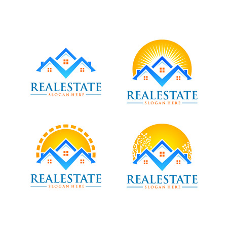 real estate vector logo design, with home and sun realty logoのイラスト素材