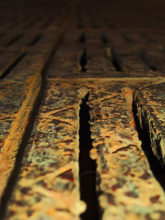 Very rusty lattice of drainage systemの写真素材