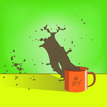 Coffee or tea splashes out of mug with enjoy inscriptionのイラスト素材