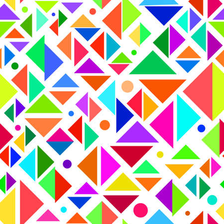 Abstract geometric seamless pattern made of colorful triangles and circles on white backgroundのイラスト素材