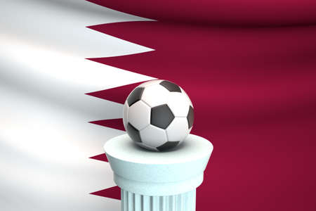 Football (soccer) ball in front of Qatar flag, 3d render illustration for football eventの写真素材