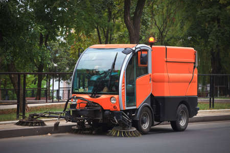 Municipal Cleaning Machine on the street, clean up city, Donetskの写真素材