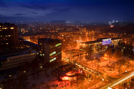night view of the city of Donetsk from a great heightの写真素材