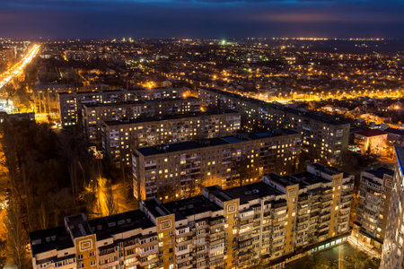 night view of the city of Donetsk from a great heightの写真素材