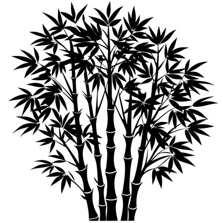 Bamboo tree silhouette isolated on white background. Black and white illustration.のイラスト素材