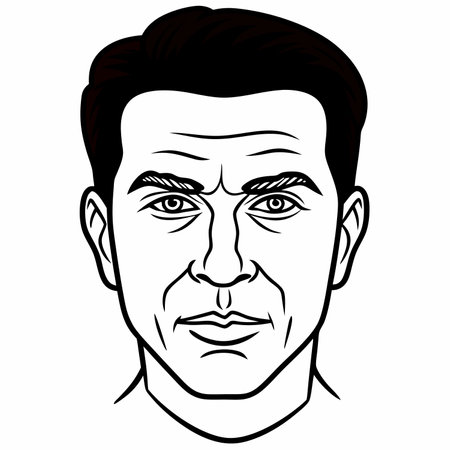Handsome Man - Black and White Cartoon Illustration, Vectorのイラスト素材