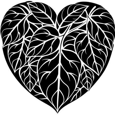 Heart with leafs. Black and white vector illustration for coloring book.のイラスト素材
