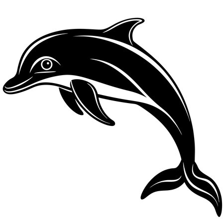 Dolphin - black and white vector illustration. Isolated on white background.のイラスト素材