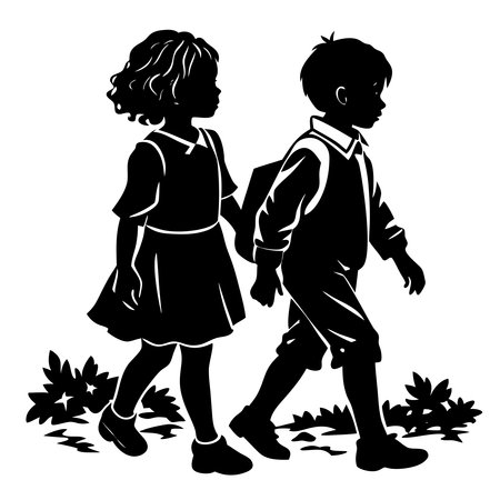 Vector image of a boy and girl walking in the autumn park.のイラスト素材