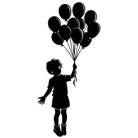 silhouette of a child with balloons on a white background, vector illustrationのイラスト素材