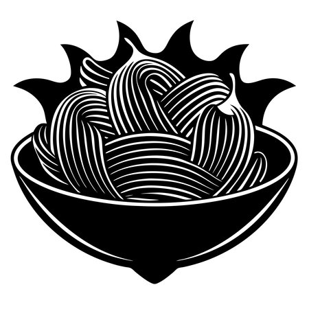 Illustration of a bowl of pasta with a spiral pattern on a white backgroundのイラスト素材