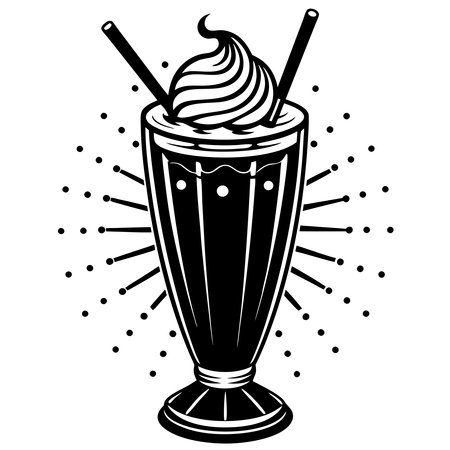 Ice coffee with whipped cream. Vector illustration in black and white.のイラスト素材