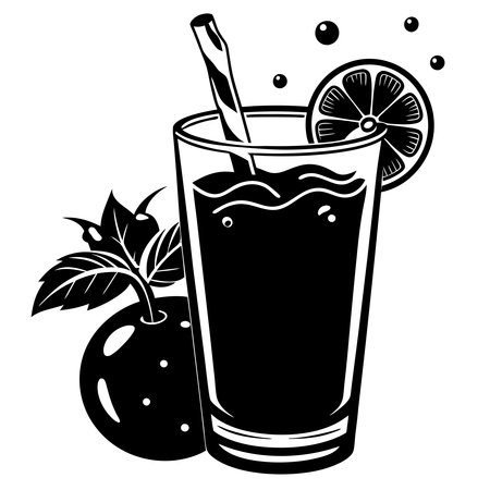 Vector illustration of a glass of juice with a straw and a slice of lemonのイラスト素材