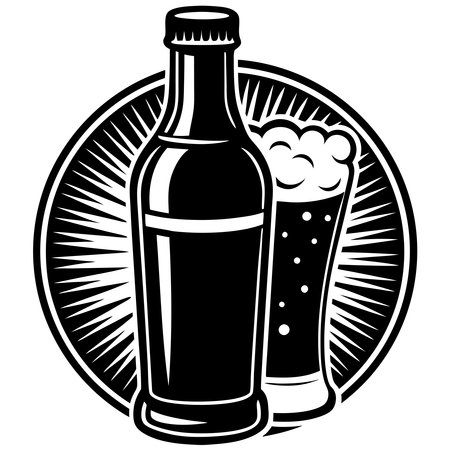 Beer bottle and glass with beer. Vector illustration ready for vinyl cutting.のイラスト素材