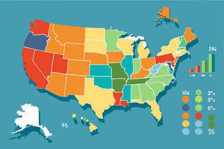 Map of the USA with all states in different colors. Vector illustrationのイラスト素材