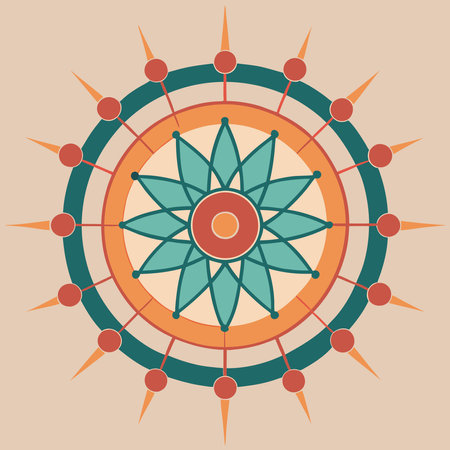 Colorful mandala on a beige background. Vector illustration.のイラスト素材