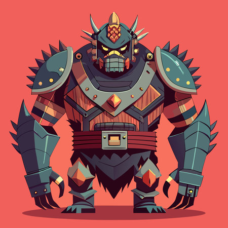 Fantasy viking warrior. Vector illustration isolated on red background.のイラスト素材