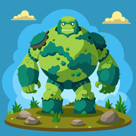 Monster in the jungle. Cute cartoon character. Vector illustration.のイラスト素材