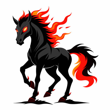 Black horse with red mane on white background. Vector illustration.のイラスト素材