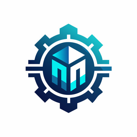 Initial Letter M with Gear Wheel Logo Icon Logo Design vector Template.のイラスト素材