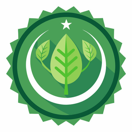 Green eco icon with leaf and star, vector illustration. Flat design style.のイラスト素材