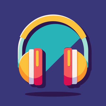 Headphones icon. Vector illustration in flat design style. Isolated on blue background.のイラスト素材