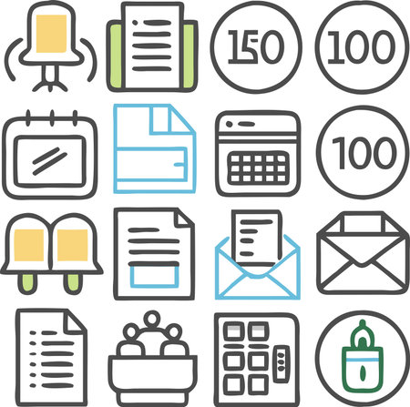 Office and business icons set. Vector illustration in thin line style.のイラスト素材