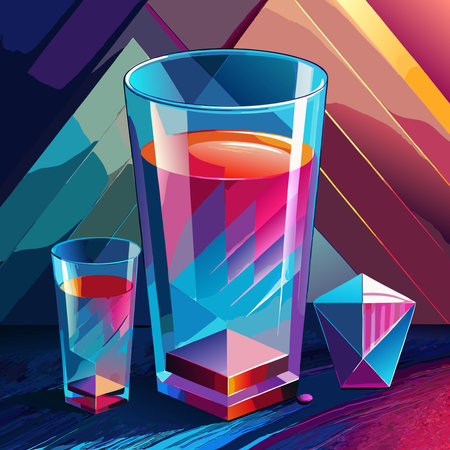Vector illustration of a glass with a cocktail on a colorful background.のイラスト素材