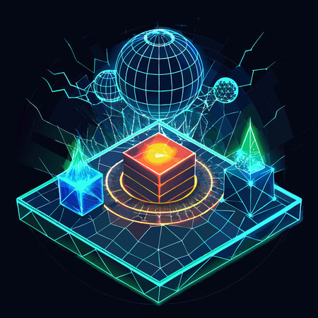 Abstract 3d isometric background. Cryptocurrency concept. Vector illustration.のイラスト素材