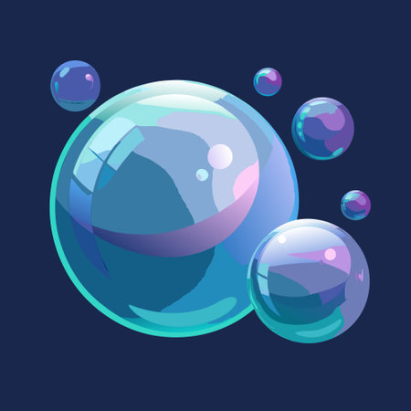 Soap bubbles vector illustration. Isolated on dark blue background.のイラスト素材