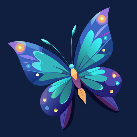 Butterfly colorful icon on dark blue background. Vector illustration.のイラスト素材