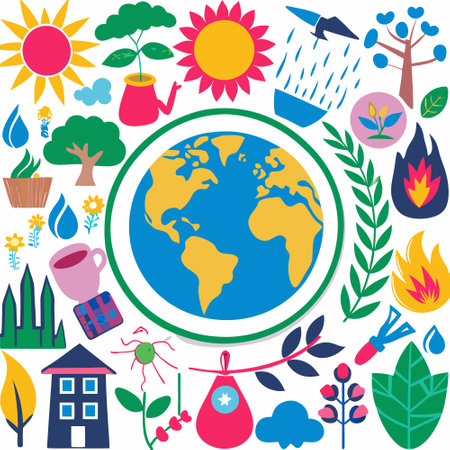 Ecology icons set, save the planet concept. Vector illustration.のイラスト素材