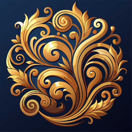 golden floral ornament on a dark blue background, vector illustration.のイラスト素材