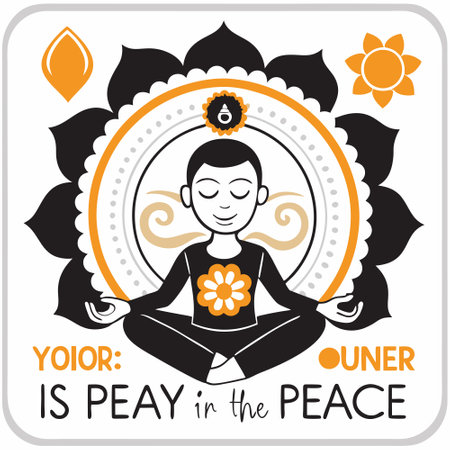 Yoga poster with beautiful girl in lotus position. Vector illustration.のイラスト素材