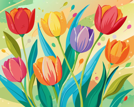 Spring background with tulip flowers. Vector illustration. EPS 10.のイラスト素材