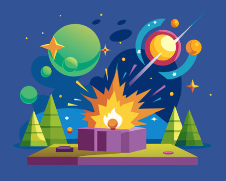 Flat design vector illustration concept of fire, explosion, fire and moon.のイラスト素材