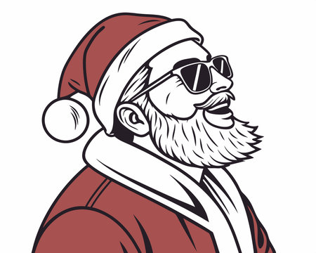 Vector illustration of Santa Claus with sunglasses and beard. Isolated on white backgroundのイラスト素材