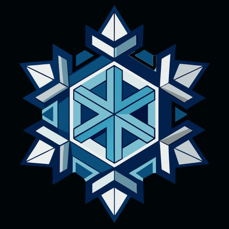 Snowflake icon in blue and white colors on a dark background.のイラスト素材